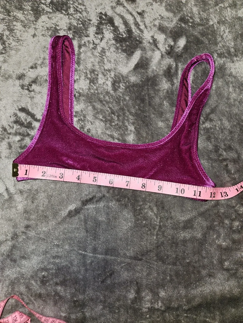 Triangl swimwear Velvet Scoop Neck Cropped Bikini Top Rhay Fuchsia Magenta XS